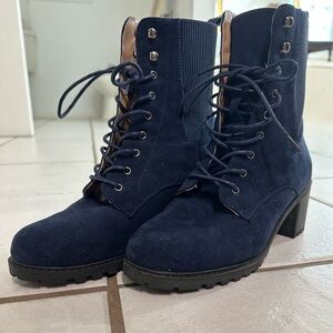 Journee Navy Suede Lace-Up Combat Boots